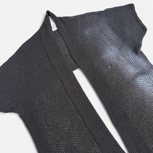 Chico's Black Open Knit Crochet Open Front Cascading Cardigan w Cropped Back - Picture 7 of 8